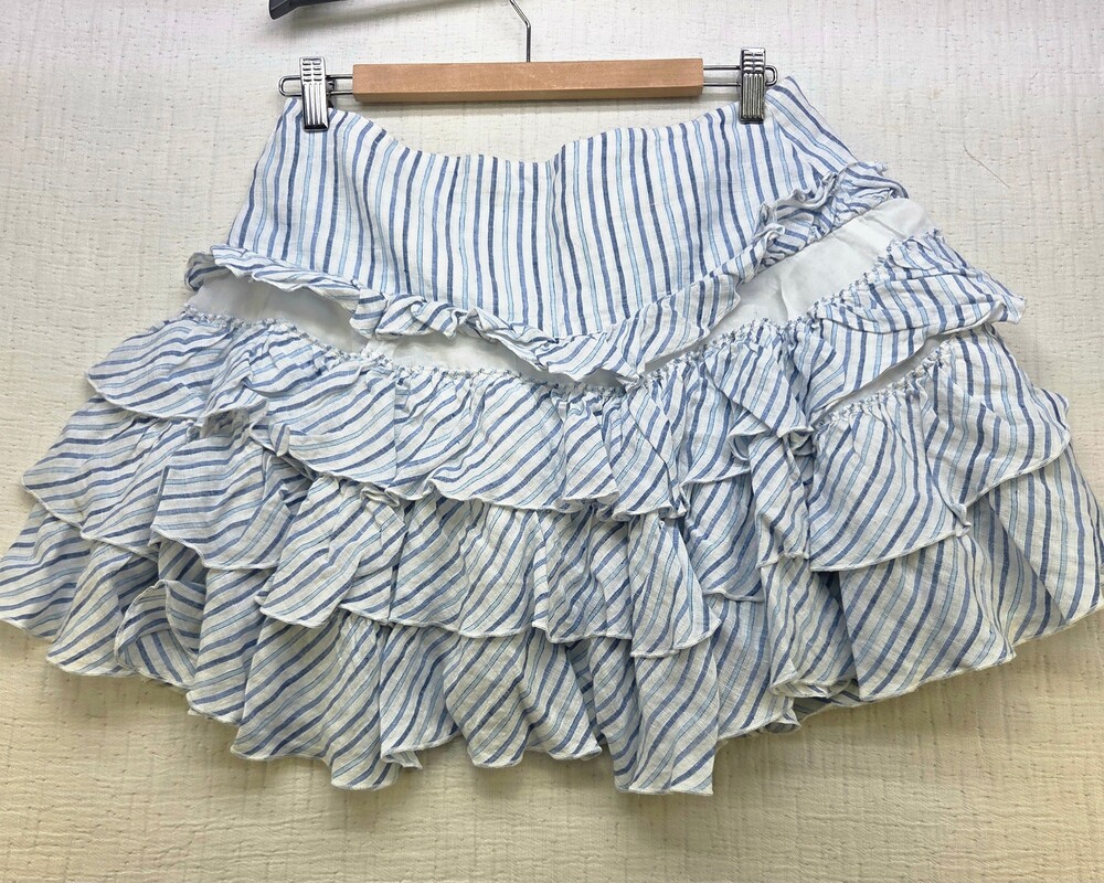 Island Company Rum Flirt Skirt Size 6 Blue White Linen Cotton